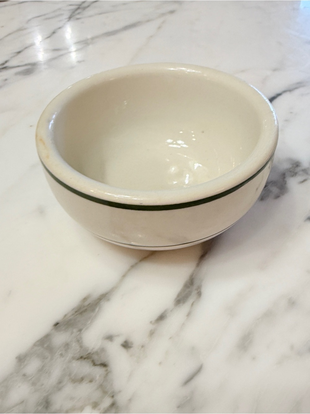 Vintage Thick Chunky White Restaurant Stoneware Bowl with Green Rim - Picture 11 of 16